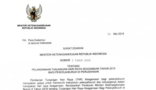 Menaker : Terbitkan Surat Edaran Pelaksanaan THR 2019, Ini Isinya ...